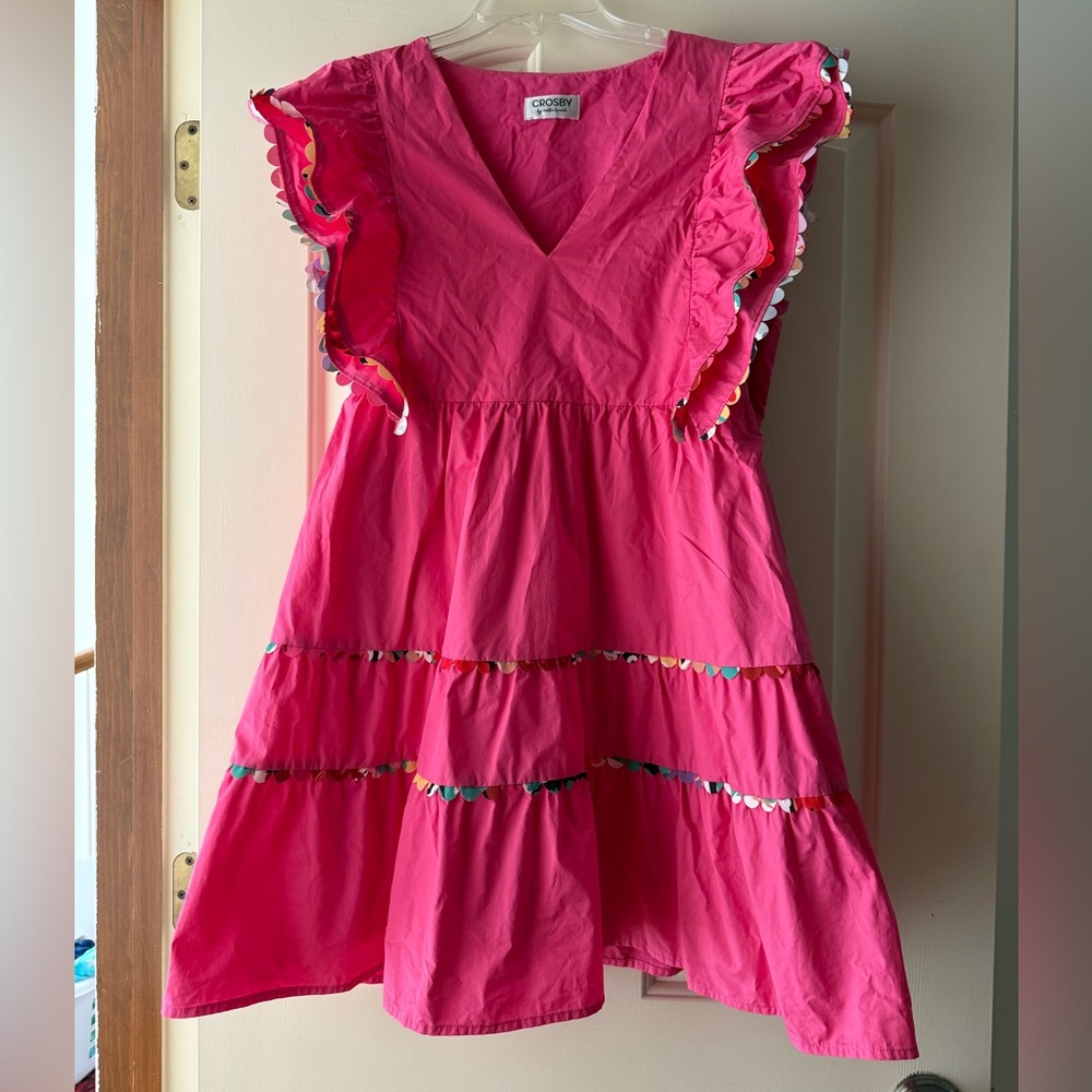 *read description* EUC Crosby Holden Pink Tiered Scallop Detail Mini Dress - Picture 2 of 6